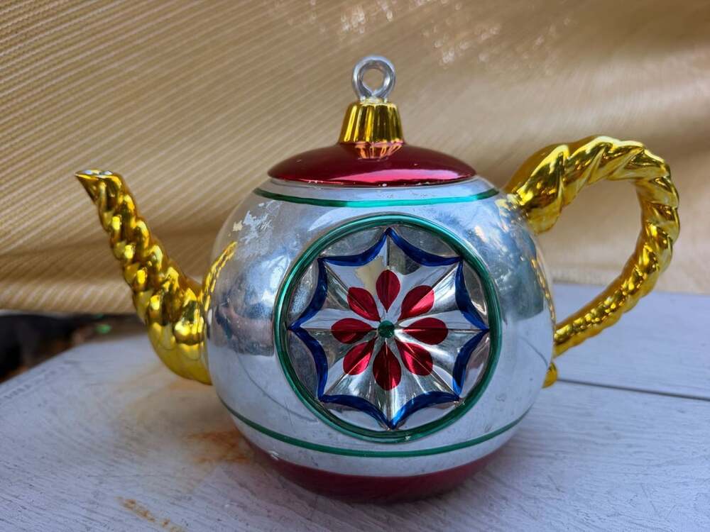 Department 56 Teapot Christmas Ornament Ceramic Reflector Vintage